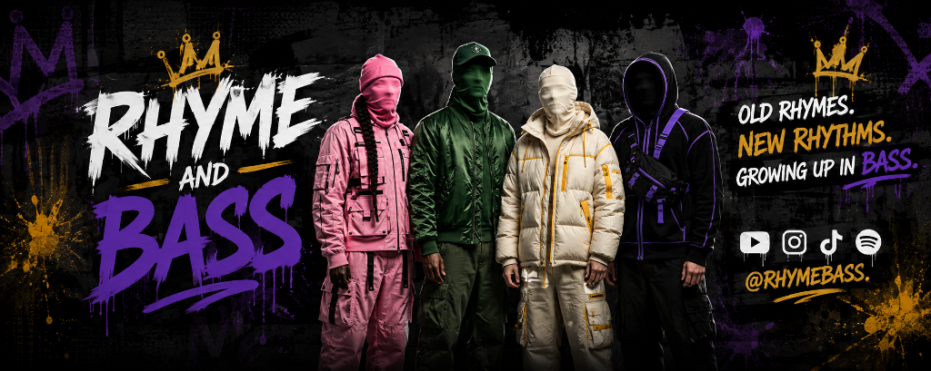 RHYME AND BASS official artwork: Old rhymes. New rhythms. Growing up in bass.